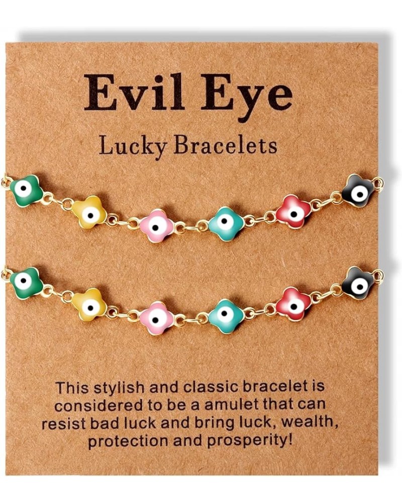 2 Pcs Evil Eye Bracelets for Women Men Girl,18K Gold Plated ，Handmade Adjustable Lucky Bracelet,Evil Eyes Jewelry for Best Fr...