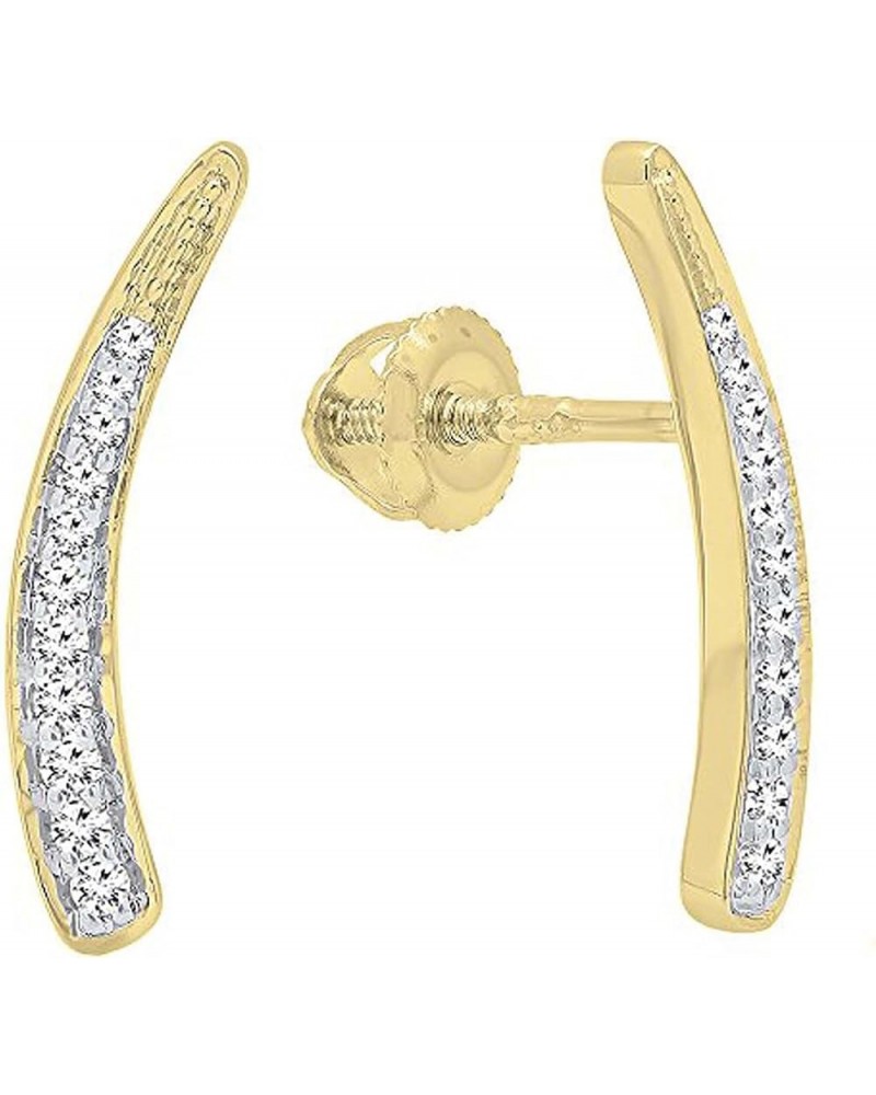 0.15 ctw. Round White Diamond Curved Ear Climber Earrings for women 10K in Gold Yellow Gold Screw Back $67.67 Earrings