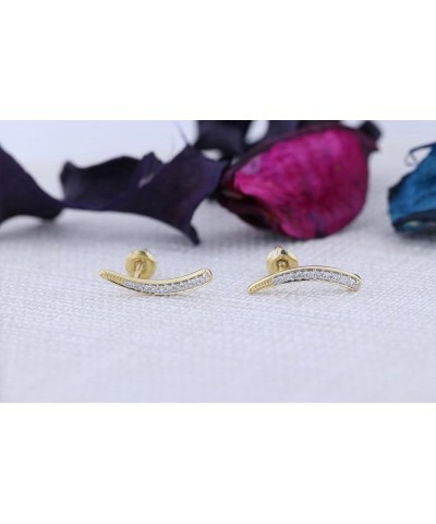 0.15 ctw. Round White Diamond Curved Ear Climber Earrings for women 10K in Gold Yellow Gold Screw Back $67.67 Earrings