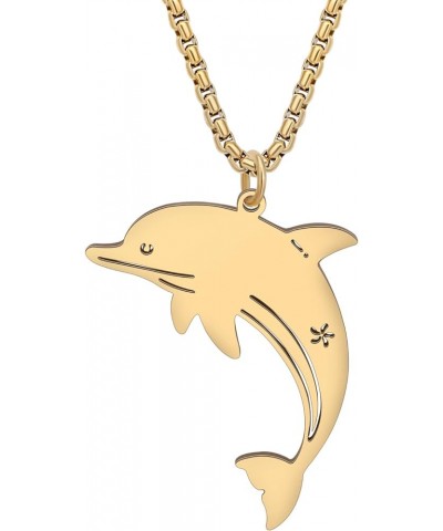 Stainless Steel Cute Shark Necklace 18K Gold Plated Pendant Dolphin Crab Turtle Jewelry Ocean Animals Gifts for Women Girls C...