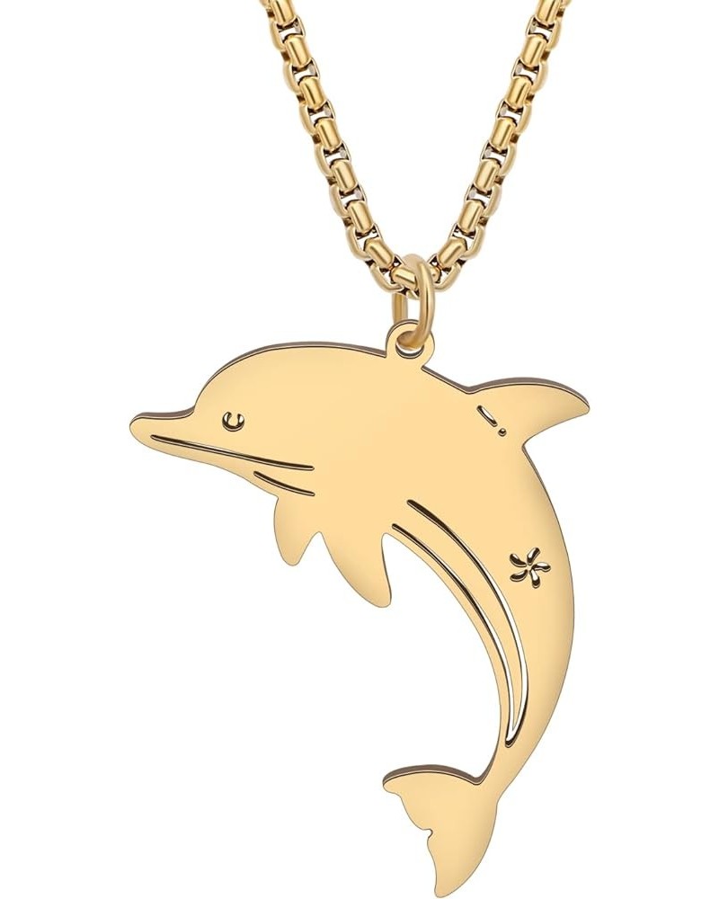 Stainless Steel Cute Shark Necklace 18K Gold Plated Pendant Dolphin Crab Turtle Jewelry Ocean Animals Gifts for Women Girls C...