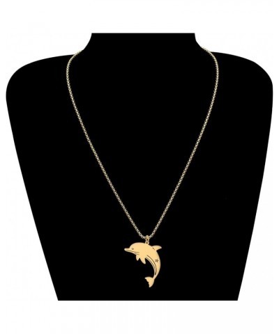 Stainless Steel Cute Shark Necklace 18K Gold Plated Pendant Dolphin Crab Turtle Jewelry Ocean Animals Gifts for Women Girls C...