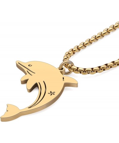 Stainless Steel Cute Shark Necklace 18K Gold Plated Pendant Dolphin Crab Turtle Jewelry Ocean Animals Gifts for Women Girls C...