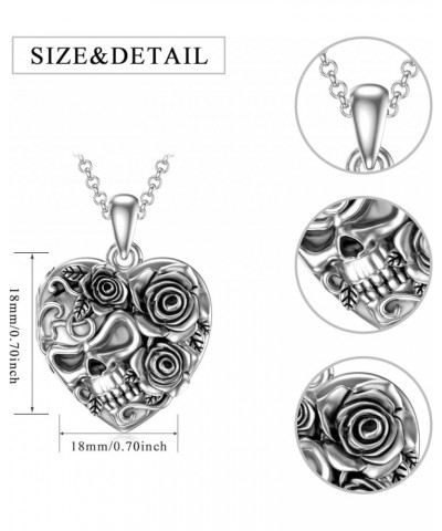 Skull Locket Necklace Sterling Silver Rose Skull Heart Locket Necklace That Holds Pictures Locket Necklace Skull Jewelry Gift...