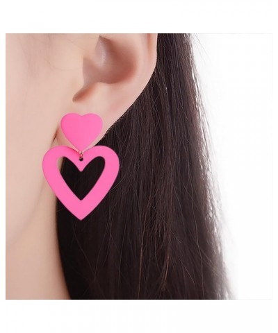 Babies Pink Heart Earrings Hot Pink Earrings For Woman Lover Rectangle Dangle Earrings Tassel Earrings For Young Woman Lightw...