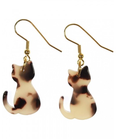 Tortie Cat", Tortoiseshell Color Cat Drop Earrings, Goldtone Ear Wires $10.23 Earrings