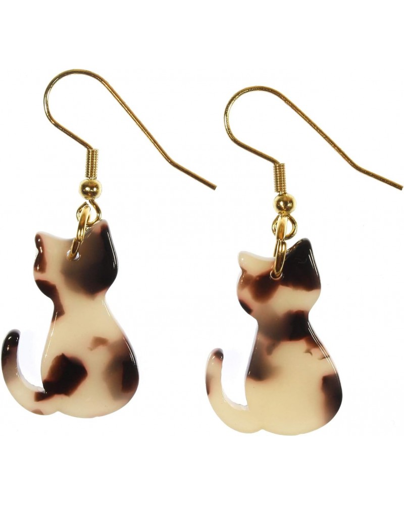 Tortie Cat", Tortoiseshell Color Cat Drop Earrings, Goldtone Ear Wires $10.23 Earrings