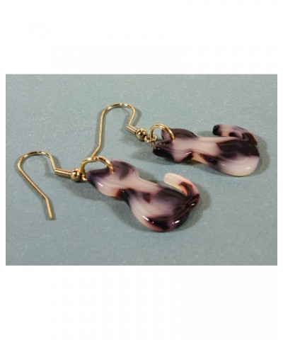 Tortie Cat", Tortoiseshell Color Cat Drop Earrings, Goldtone Ear Wires $10.23 Earrings