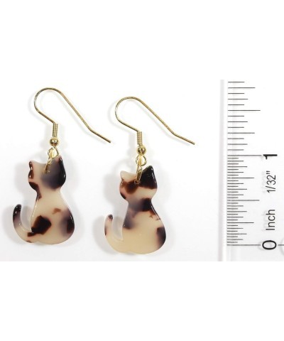 Tortie Cat", Tortoiseshell Color Cat Drop Earrings, Goldtone Ear Wires $10.23 Earrings