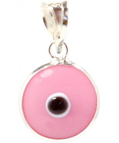 Authentic 925 Sterling Silver 10 MM Round Glass Evil Eye Charm Turkish Protection Pendant DIY - 14 Colors To Choose From Pink...