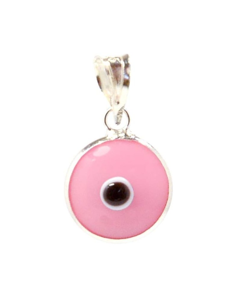 Authentic 925 Sterling Silver 10 MM Round Glass Evil Eye Charm Turkish Protection Pendant DIY - 14 Colors To Choose From Pink...