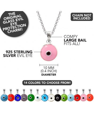 Authentic 925 Sterling Silver 10 MM Round Glass Evil Eye Charm Turkish Protection Pendant DIY - 14 Colors To Choose From Pink...