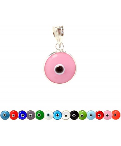 Authentic 925 Sterling Silver 10 MM Round Glass Evil Eye Charm Turkish Protection Pendant DIY - 14 Colors To Choose From Pink...