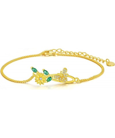 Sterling Silver Chain Bracelet Jewelry Gift For Women Girls Golden sunflower $11.00 Bracelets