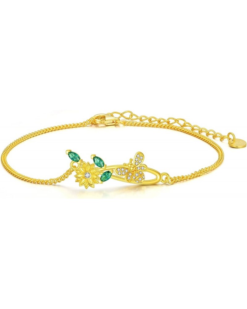 Sterling Silver Chain Bracelet Jewelry Gift For Women Girls Golden sunflower $11.00 Bracelets