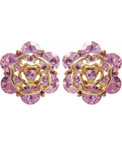 18k Gold Plated Colorful Crystal Leaves Flower Omega Back Earrings Purple $9.17 Earrings