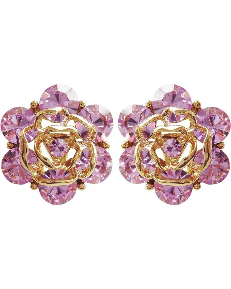 18k Gold Plated Colorful Crystal Leaves Flower Omega Back Earrings Purple $9.17 Earrings