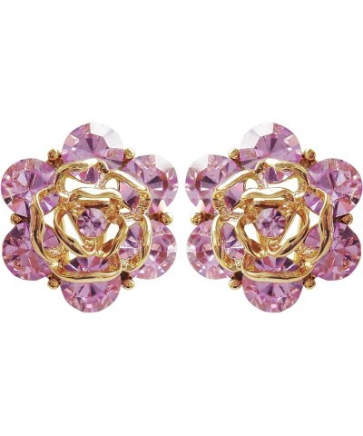 18k Gold Plated Colorful Crystal Leaves Flower Omega Back Earrings Purple $9.17 Earrings