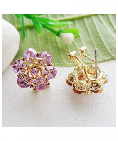 18k Gold Plated Colorful Crystal Leaves Flower Omega Back Earrings Purple $9.17 Earrings