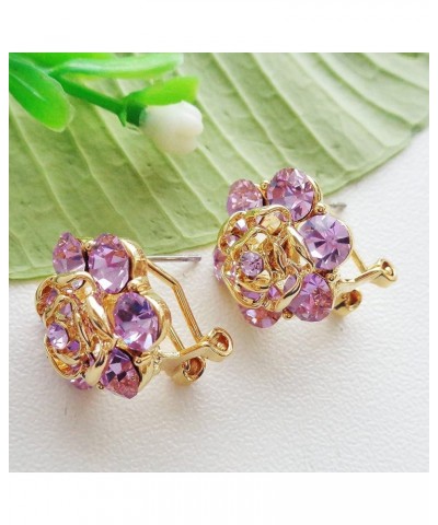 18k Gold Plated Colorful Crystal Leaves Flower Omega Back Earrings Purple $9.17 Earrings