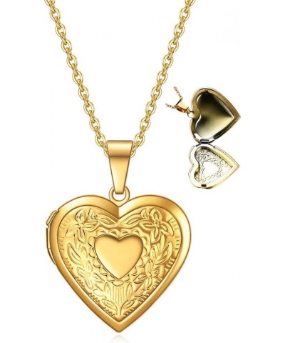 Stainless Steel Heart Shaped Floral Pattern Locket Style Cocktail Party Statement Pendant Necklace Gold $6.50 Necklaces