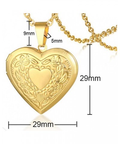 Stainless Steel Heart Shaped Floral Pattern Locket Style Cocktail Party Statement Pendant Necklace Gold $6.50 Necklaces