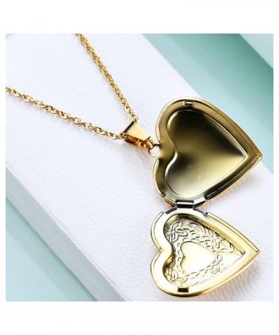 Stainless Steel Heart Shaped Floral Pattern Locket Style Cocktail Party Statement Pendant Necklace Gold $6.50 Necklaces