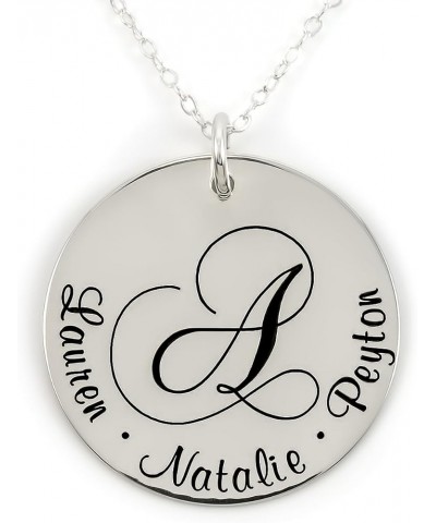 Sterling Silver Script Initial and Name Pendant Necklace. Customize the Monogram in the Center and Names surrounding it. Choi...