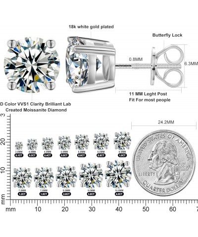 Moissanite Stud Earrings Screw Back 3-10mm 0.2ct-8.0ct 18K White Yellow Rose Gold Plated S925 Sterling Silver Round Cut D Col...