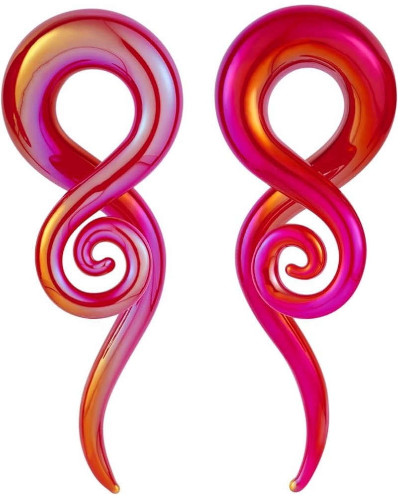 2pcs Glass Tapers Multi-Colors Twist Spiral Plugs Piercing Handmade Hanger Ear Gauges 4G-1/2 inch Sparkling Red $9.44 Body Je...