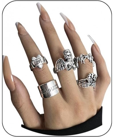 Punk Goth Knuckle Rings Set for Women Men Vintage Silver Finger Joint Rings Chunky Cool Emo Ring Halloween Skull Frog Butterf...