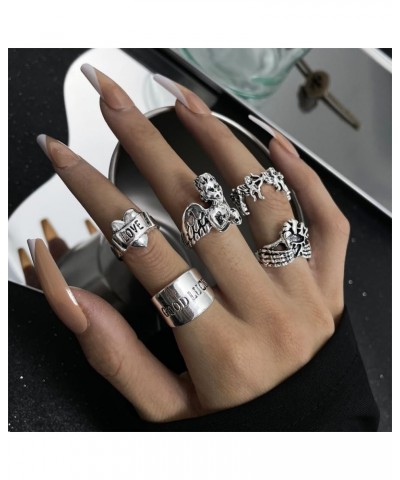 Punk Goth Knuckle Rings Set for Women Men Vintage Silver Finger Joint Rings Chunky Cool Emo Ring Halloween Skull Frog Butterf...