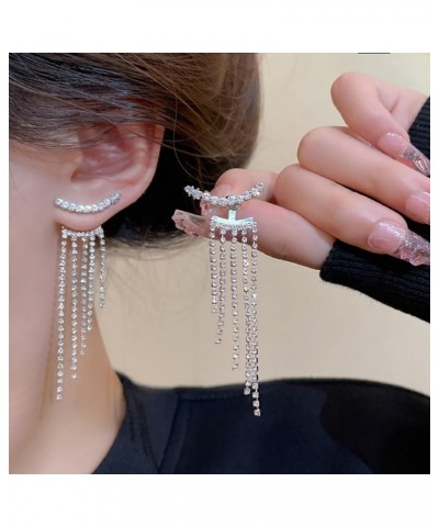 Elegant Long Rhinestone Chain Earrings. Punk Double Strand Tassel Line Earrings Minimalism Crystal Drop Earrings for Women We...