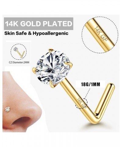 4 Pcs 14K Gold Filled Nose Studs 20G Stainless Steel Stud Nose Ring 1.5-3mm Round CZ Simulated Diamond L Bend Nose Stud Hypoa...