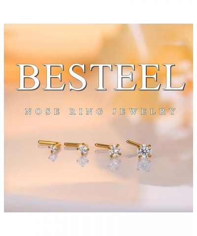 4 Pcs 14K Gold Filled Nose Studs 20G Stainless Steel Stud Nose Ring 1.5-3mm Round CZ Simulated Diamond L Bend Nose Stud Hypoa...