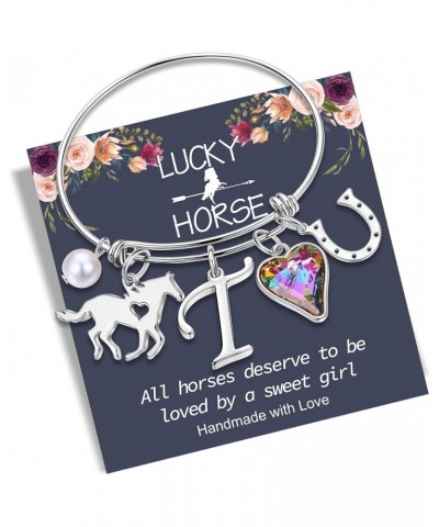 Horse Gifts for Girls - Horse Bracelets, 14K White/Rose Gold Plated Stainless Steel Bracelets | CZ Heart Horseshoe Initial Pe...