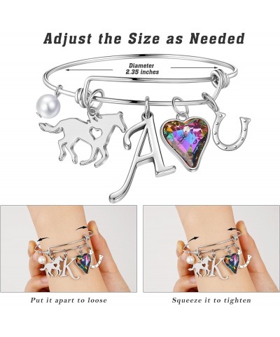 Horse Gifts for Girls - Horse Bracelets, 14K White/Rose Gold Plated Stainless Steel Bracelets | CZ Heart Horseshoe Initial Pe...