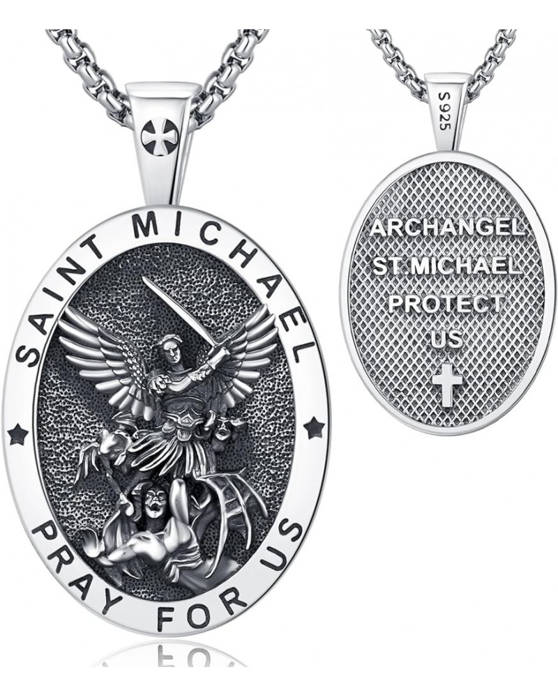 925 Sterling Silver Saint Michael Medal Necklace Jude/St Christopher/Joseph/Virgin Mary Archangel Protect Us Medal Amulet Pen...