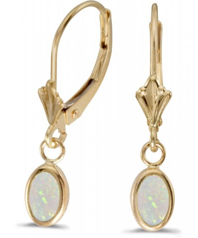 Women's Small 14K Yellow Gold Oval Opal Gemstone 6x4mm Leverback Dangling Teardrop Earrings, (.38 ct) $50.60 Earrings