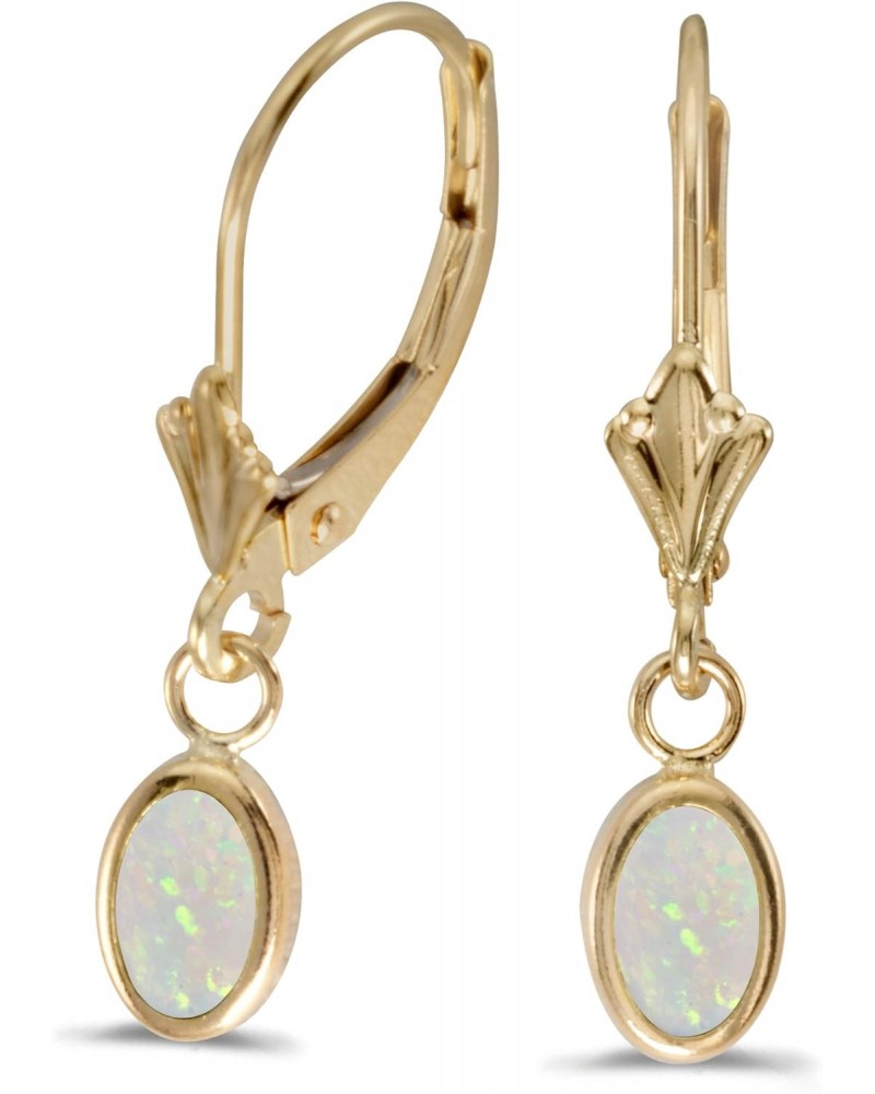 Women's Small 14K Yellow Gold Oval Opal Gemstone 6x4mm Leverback Dangling Teardrop Earrings, (.38 ct) $50.60 Earrings