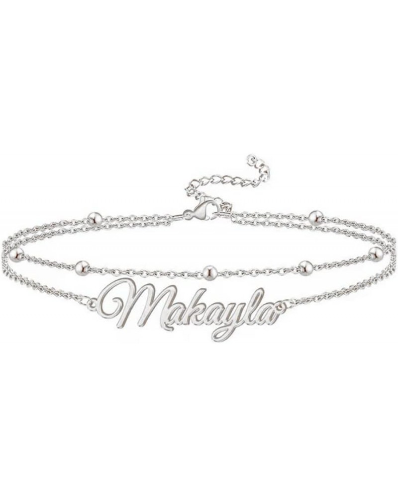 Sterling Silver Personalized Name Bracelet or Anklet for Women, Custom Name Ankle Bracelet with Curb/Box Chain Birthday Mothe...