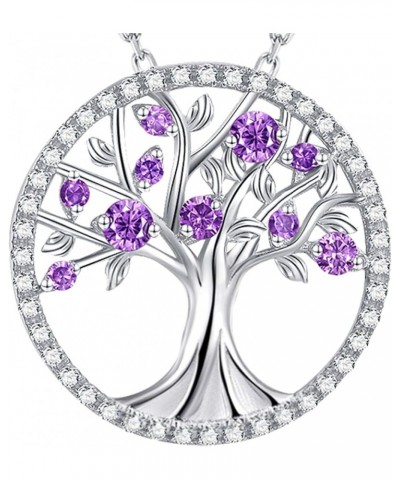 Sterling Silver Tree of Life Necklace for Women Valentines Day Birthday Gifts Birthstones Jewelry for Her Garnet Amethyst Aqu...