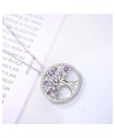 Sterling Silver Tree of Life Necklace for Women Valentines Day Birthday Gifts Birthstones Jewelry for Her Garnet Amethyst Aqu...