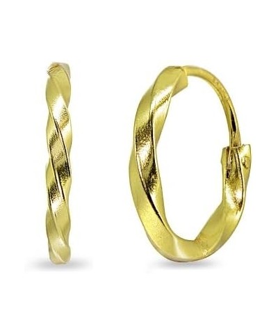 Gold Flashed Sterling Silver Twist Endless Round Lightweight Unisex Hoop Earrings 12mm Yellow Gold Flash $8.47 Earrings