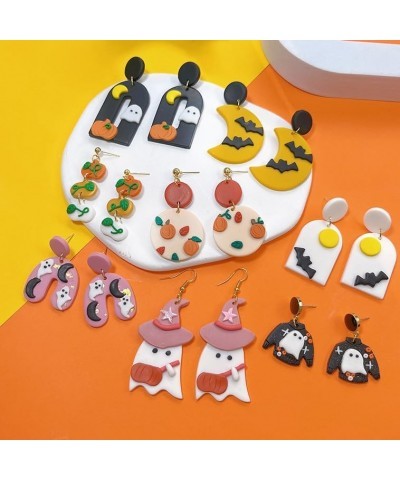 Pumpkin Earrings for Funny Polymer Clay Halloween Earrings Moon Spooky Ghost Bat Women Cartoon Halloween Costume Party Jewelr...