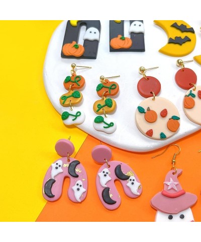 Pumpkin Earrings for Funny Polymer Clay Halloween Earrings Moon Spooky Ghost Bat Women Cartoon Halloween Costume Party Jewelr...