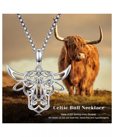 Celtic Cow Pendant Necklace 925 Sterling Silver Bull Necklace Animal Cow Charm Irish Jewelry Gifts Birthday Graduation Christ...