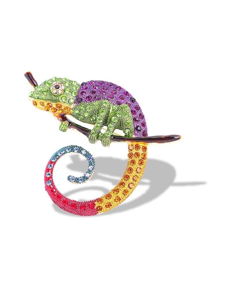 Colorful Chameleon Animal Brooch Lizard Cabrite Crystal Rhineston Beneficial Insect Pins for Women Girls Jewelry Gifts Purple...