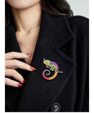 Colorful Chameleon Animal Brooch Lizard Cabrite Crystal Rhineston Beneficial Insect Pins for Women Girls Jewelry Gifts Purple...