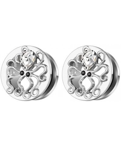 Octopus w/Gems Ear Gauges - Pair of Stainless Steel Screw-On Ear Plugs - 6 Size Options $11.17 Body Jewelry